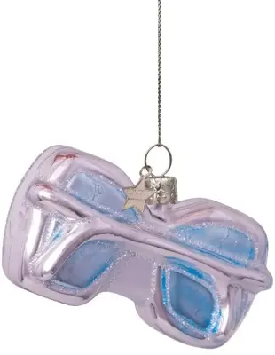 Vondels glazen kerstbal bril 8.5cm zilver - afbeelding 2