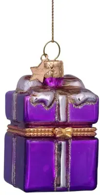 Vondels glazen kerstbal cadeautje met opening 5.5cm paars - afbeelding 1