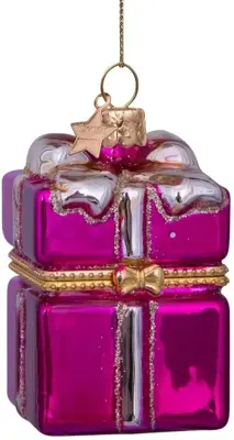 Vondels glazen kerstbal cadeautje met opening 5.5cm roze - afbeelding 1