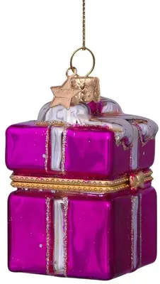Vondels glazen kerstbal cadeautje met opening 5.5cm roze  - afbeelding 4