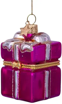 Vondels glazen kerstbal cadeautje met opening 5.5cm roze  - afbeelding 3