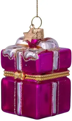 Vondels glazen kerstbal cadeautje met opening 5.5cm roze - afbeelding 3