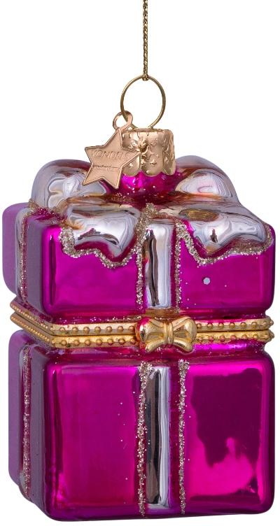Vondels glazen kerstbal cadeautje met opening 5.5cm roze  - afbeelding 1