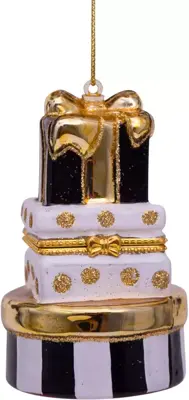 Vondels glazen kerstbal cadeautjes met opening 9cm zwart, wit - afbeelding 2