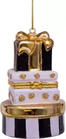 Vondels glazen kerstbal cadeautjes met opening 9cm zwart, wit - afbeelding 2
