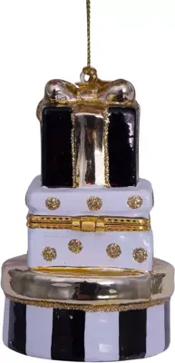 Vondels glazen kerstbal cadeautjes met opening 9cm zwart, wit - afbeelding 1