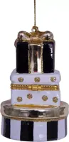 Vondels glazen kerstbal cadeautjes met opening 9cm zwart, wit - afbeelding 1