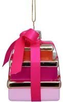 Vondels glazen kerstbal cadeautjes met strik 9.5cm roze - afbeelding 3
