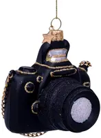 Vondels glazen kerstbal camera 9cm zwart  - afbeelding 1