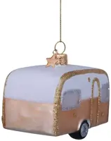 Vondels glazen kerstbal caravan 7cm goud, wit - afbeelding 3