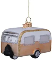 Vondels glazen kerstbal caravan 7cm goud, wit - afbeelding 5