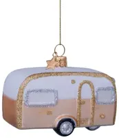 Vondels glazen kerstbal caravan 7cm goud, wit - afbeelding 2