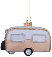 Vondels glazen kerstbal caravan 7cm goud, wit - afbeelding 4
