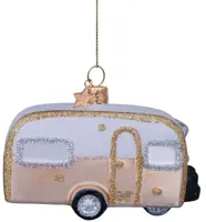 Vondels glazen kerstbal caravan 7cm goud, wit - afbeelding 1