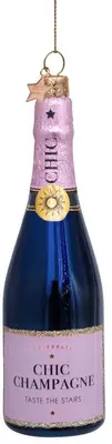 Vondels glazen kerstbal champagnefles 14cm roze - afbeelding 4