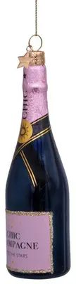 Vondels glazen kerstbal champagnefles 14cm roze - afbeelding 2