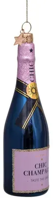 Vondels glazen kerstbal champagnefles 14cm roze - afbeelding 3
