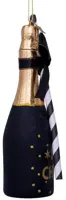 Vondels glazen kerstbal champagnefles 16cm zwart - afbeelding 2