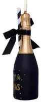 Vondels glazen kerstbal champagnefles 16cm zwart - afbeelding 4