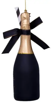 Vondels glazen kerstbal champagnefles 16cm zwart - afbeelding 3