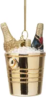 Vondels glazen kerstbal champagneflessen in emmer 7cm goud - afbeelding 3