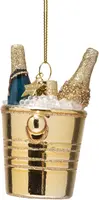 Vondels glazen kerstbal champagneflessen in emmer 7cm goud - afbeelding 2