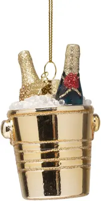 Vondels glazen kerstbal champagneflessen in emmer 7cm goud - afbeelding 1