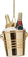Vondels glazen kerstbal champagneflessen in emmer 7cm goud - afbeelding 1