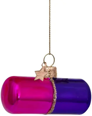 Vondels glazen kerstbal chill pil 4cm paars, roze  - afbeelding 2