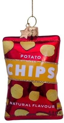 Vondels glazen kerstbal chips naturel 9cm rood  - afbeelding 1