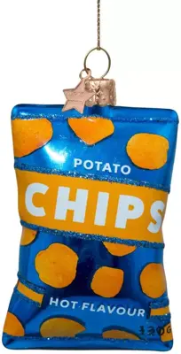 Vondels glazen kerstbal chips paprika 9cm blauw - afbeelding 1