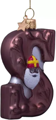 Vondels glazen kerstbal chocoladeletter sinterklaas 9.5cm bruin - afbeelding 2