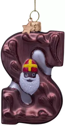 Vondels glazen kerstbal chocoladeletter sinterklaas 9.5cm bruin - afbeelding 1