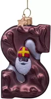 Vondels glazen kerstbal chocoladeletter sinterklaas 9.5cm bruin - afbeelding 1