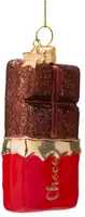 Vondels glazen kerstbal chocoladereep 11cm bruin, rood - afbeelding 2