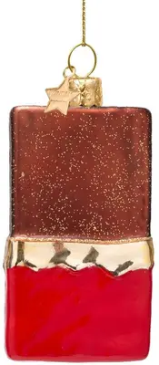 Vondels glazen kerstbal chocoladereep 11cm bruin, rood - afbeelding 3