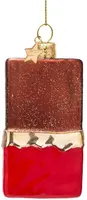 Vondels glazen kerstbal chocoladereep 11cm bruin, rood - afbeelding 3