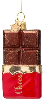 Vondels glazen kerstbal chocoladereep 11cm bruin, rood - afbeelding 1