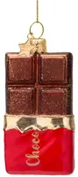 Vondels glazen kerstbal chocoladereep 11cm bruin, rood - afbeelding 1
