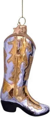 Vondels glazen kerstbal cowboy laars 11.5cm zilver, goud - afbeelding 1