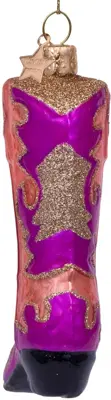 Vondels glazen kerstbal cowboy laars 12cm roze - afbeelding 4