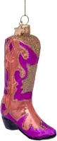 Vondels glazen kerstbal cowboy laars 12cm roze - afbeelding 2