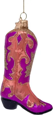 Vondels glazen kerstbal cowboy laars 12cm roze - afbeelding 1