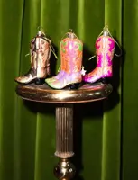 Vondels glazen kerstbal cowboy laars 12cm roze - afbeelding 5