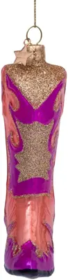 Vondels glazen kerstbal cowboy laars 12cm roze - afbeelding 3
