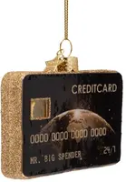Vondels glazen kerstbal creditcard 7cm zwart, goud - afbeelding 2