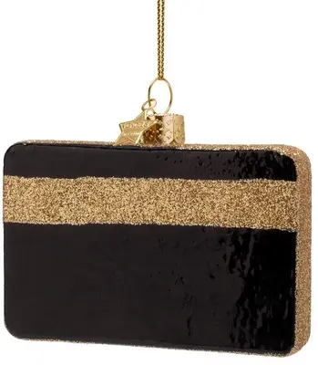 Vondels glazen kerstbal creditcard 7cm zwart, goud - afbeelding 3