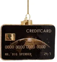 Vondels glazen kerstbal creditcard 7cm zwart, goud - afbeelding 1