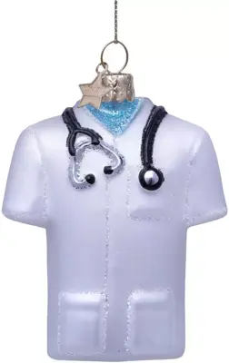Vondels glazen kerstbal doktersjas 8cm wit - afbeelding 1