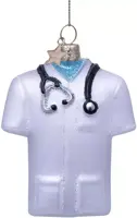 Vondels glazen kerstbal doktersjas 8cm wit - afbeelding 1